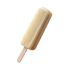 Front view of single Vanilla Kulfi Stick levitating in the air, isolated on a white transparent background