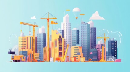 Vector creative illustration of business graphics, the company is engaged in the joint construction of column graphs, the rise of the career to success, flat color icons, business analysis concept in.