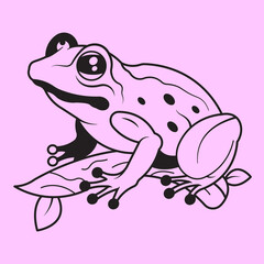 Cute Frog On Tree Cartoon. Animal Nature Vector Icon Illustration