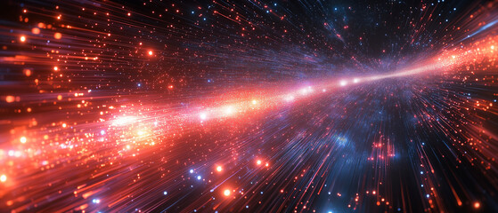 Obraz premium A bright red and blue galaxy with a bright orange line in the middle