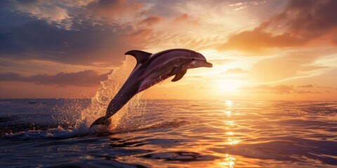Fototapeta premium Dolphin Leaping at Sunset