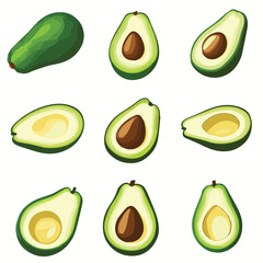 llustrations set of simple Avocados 