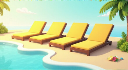 Fototapeta premium lounge chairs and umbrella on the beach