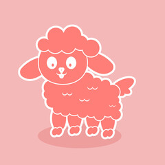 Naklejka premium Adorable Cartoon Sheep Character, flat style background, vector illustration