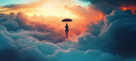 A person holding an umbrella, representing the idea of rising above the ordinary
