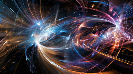 Fototapeta premium Vivid cosmic swirl showcasing vibrant colors and light in a space tunnel during an abstract representation of a galaxy