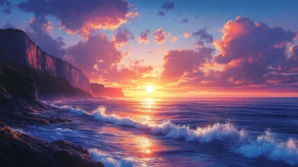 Sunset over the Ocean Cliffs