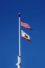 United States and California Flags on one Mast together