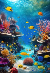 vibrant underwater marine life thriving beneath crystal clear waves illustrating colorful ecosystem teeming fish coral, aquatic, sea, ocean, biodiversity