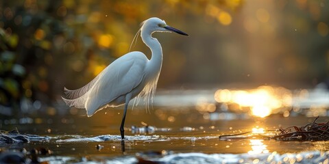 Naklejka premium Elegant Egret in Golden Light