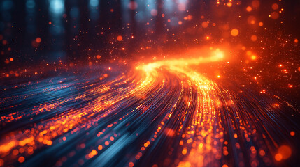 Obraz premium A bright orange line of light is shown in the image, with a blue background