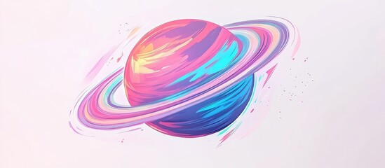 Abstract colorful planet with wavy rings on a white background Features pink blue and red hues Surreal cartoon style space object suitable for stickers and T shirt prints 2d art