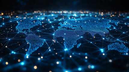 Obraz premium A blue and white image of a globe with many points of light