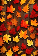 vibrant autumn leaves picture cozy wood textured background capturing warmth natural beauty, fall, foliage, wooden, decor, colors, orange, yellow, brown