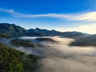 Stunning Aerial View of Misty Mountains, Sri Lanka – A Majestic Landscape Enveloped in Fog