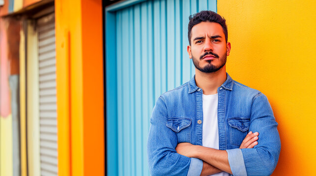 Latino man standing in front of a closed storefront, conveying a sense of resignation and the emotional impact of business closure