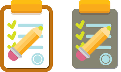 vector cartoon Clipboard icons set with green checkmarks and orange pencil isolated on transparent background. Checklist vector flat style symbol collection. to do list logo