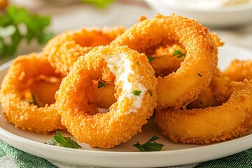 Cheesy Stuffed Mozzarella Onion Rings, Food Photography, Food Menu Style Photo Image