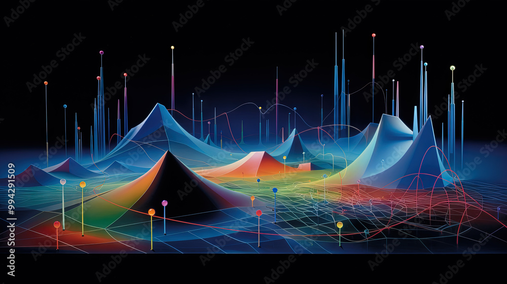 Aufkleber Abstract business graph in mountain style. Data connection concept element for business