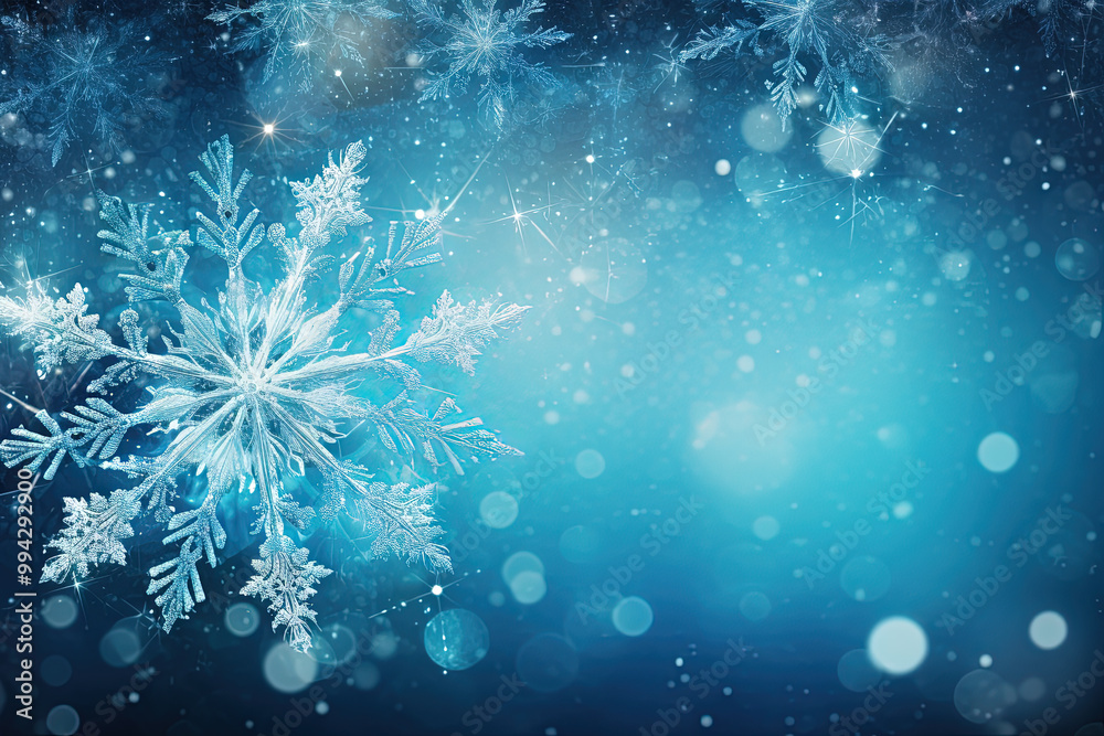 Aufkleber christmas background with snowflakes and bokeh. winter holidays celebration backdrop with snow on bl