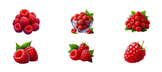 Set of Fresh raspberries isolated on a transparent background