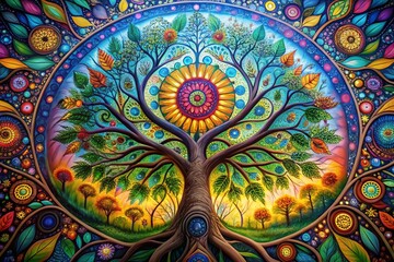 Fototapeta premium Intricate Mandala Tree of Life Design Symbolizing Growth, Nature, and Spiritual Connection