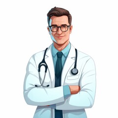 Fototapeta premium beautiful man doctor in a white coat on the white background , flat design