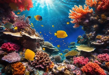 Naklejka premium detailed close vibrant coral reef textures capturing colorful marine life fascinating patterns underwater world, aquatic, biodiversity, creatures, diving