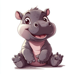 Naklejka premium Cute Cartoon Baby Hippopotamus Sitting Illustration