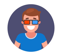 man wears 3D glasses in cinema. 3D cinema