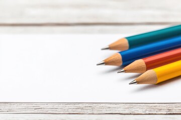 Obraz premium Colorful pencils arranged on a blank paper sheet, showcasing vibrant hues, perfect for artistic projects.