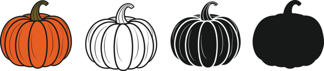 Autumn pumpkins for halloween. Orange pumpkin for fall mood vector illustration, isolated on a white background.
