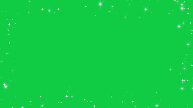 shiny glowing stars frame, fairy twinkle stars on green screen animation, christmas and new year sparkle isolated motion design element