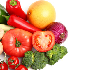 Fresh ripe vegetables on white background, closeup