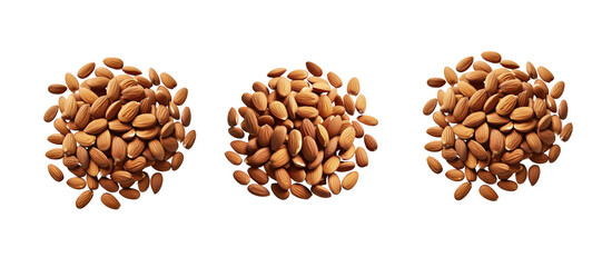 Heap of almond nuts isolated on transparent background