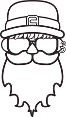 Santa Claus line icon head with Santa hat and sunglasses isolated on white background. Santa line style label, LOGO and sticker design template