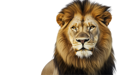 A majestic lion isolated on transparent PNG.