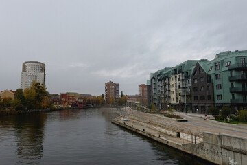 Obraz premium View from the High bridge on the Staraya Pregolya River in Kaliningrad