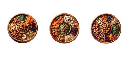 Bowl with different nuts isolated on transparent background