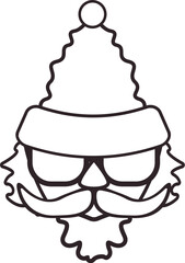 Santa Claus line icon head with Santa hat and sunglasses isolated on white background. Santa line style label, LOGO and sticker design template