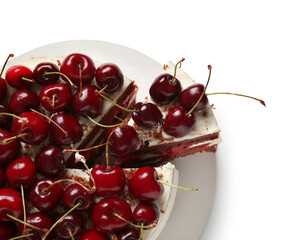 Tasty cherry cake isolated on white background