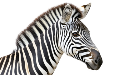 A striking zebra isolated on transparent PNG.