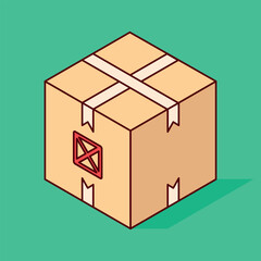 Isometric Cardboard Box with Dangerous Tag on Isolated Background ready to print
