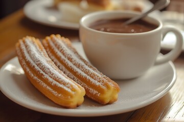 Grilled Churros With Chocolate Sauce, Dessert Food Photography, Dessert Menu Style Photo Image