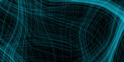 Dark blue plate with reflections. Abstract Banner Template with Blue wavy lines panorama of clean design. Textured dark blue light and laser beams, fractals, and glowing shapes.