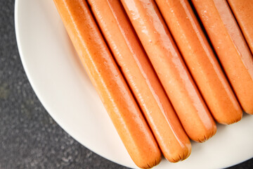 sausages meat pork, beef, chicken dish Fresh delicious gourmet food background on the table rustic food top view copy space