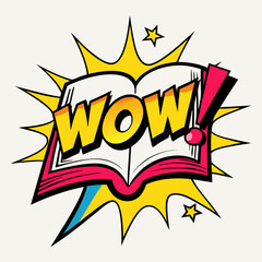 Obraz premium a colorful pop art-style illustration. It features an open book with the word 