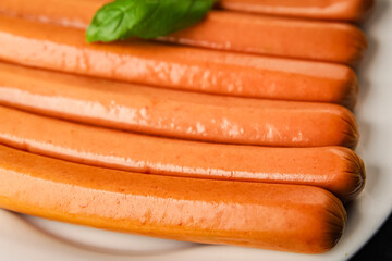 sausages meat pork, beef, chicken dish Fresh delicious gourmet food background on the table rustic food top view copy space