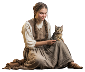 Holding photo cat villager girl.