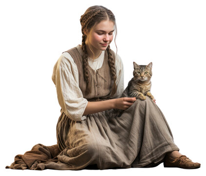 Holding photo cat villager girl.